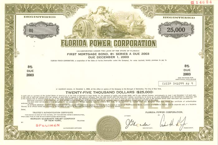 Florida Power Corporation - Specimen Stock Certificate